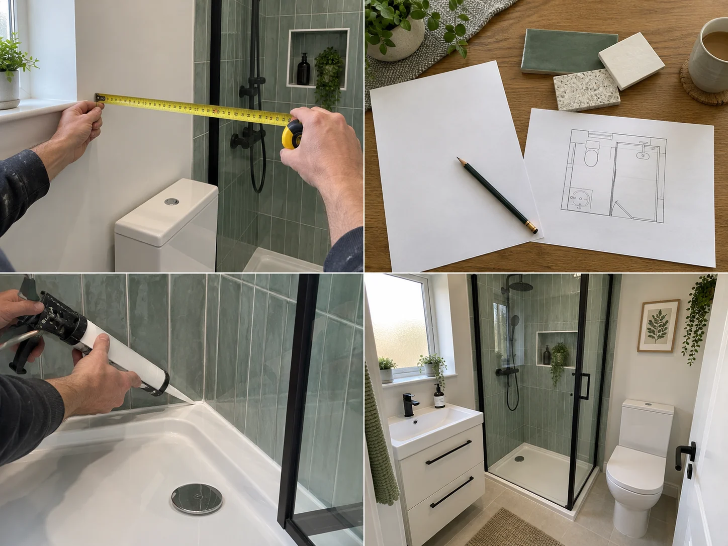 Compact modern shower room with vanity storage